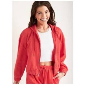Old Navy Coral Cropped Zip Up Hoodie Casual Athleisure Size XL